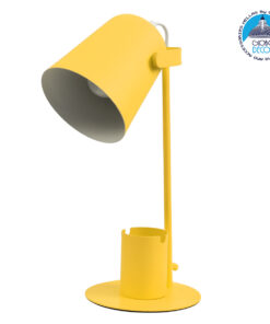 GloboStar® PENCASE 61567 Μοντέρνο Επιτραπέζιο Φωτιστικό Γραφείου – Πορτατίφ – Μονόφωτο 1 x E27 Κίτρινο Μεταλλικό Καμπάνα με Διακόπτη On/Off – Μολυβοθήκη & Βάση Τηλεφώνου – L12 x W15 x H38cm