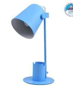 GloboStar® PENCASE 61568 Μοντέρνο Επιτραπέζιο Φωτιστικό Γραφείου – Πορτατίφ – Μονόφωτο 1 x E27 Μπλε Μεταλλικό Καμπάνα με Διακόπτη On/Off – Μολυβοθήκη & Βάση Τηλεφώνου – L12 x W15 x H38cm