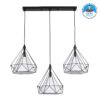 GloboStar® EIFFEL 61569 Vintage Κρεμαστό Φωτιστικό Οροφής Τρίφωτο 3 x E27 Μαύρο Μεταλλικό Πλέγμα με Λευκό Ύφασμα Μ68 x Π25 x Υ130cm