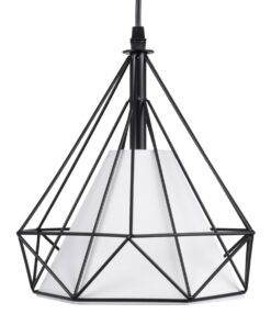 GloboStar® EIFFEL 61569 Vintage Κρεμαστό Φωτιστικό Οροφής Τρίφωτο 3 x E27 Μαύρο Μεταλλικό Πλέγμα με Λευκό Ύφασμα Μ68 x Π25 x Υ130cm