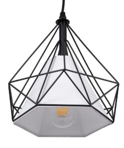 GloboStar® EIFFEL 61569 Vintage Κρεμαστό Φωτιστικό Οροφής Τρίφωτο 3 x E27 Μαύρο Μεταλλικό Πλέγμα με Λευκό Ύφασμα Μ68 x Π25 x Υ130cm