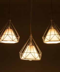 GloboStar® EIFFEL 61570 Vintage Κρεμαστό Φωτιστικό Οροφής Τρίφωτο 3 x E27 Λευκό Μεταλλικό Πλέγμα με Λευκό Ύφασμα Μ68 x Π25 x Υ130cm