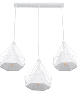 GloboStar® EIFFEL 61570 Vintage Κρεμαστό Φωτιστικό Οροφής Τρίφωτο 3 x E27 Λευκό Μεταλλικό Πλέγμα με Λευκό Ύφασμα Μ68 x Π25 x Υ130cm