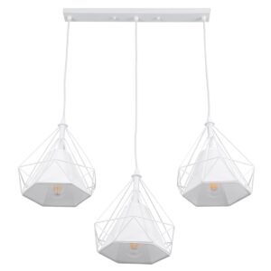 GloboStar® EIFFEL 61570 Vintage Κρεμαστό Φωτιστικό Οροφής Τρίφωτο 3 x E27 Λευκό Μεταλλικό Πλέγμα με Λευκό Ύφασμα Μ68 x Π25 x Υ130cm
