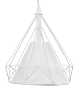 GloboStar® EIFFEL 61570 Vintage Κρεμαστό Φωτιστικό Οροφής Τρίφωτο 3 x E27 Λευκό Μεταλλικό Πλέγμα με Λευκό Ύφασμα Μ68 x Π25 x Υ130cm