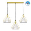 GloboStar® EIFFEL 61571 Vintage Κρεμαστό Φωτιστικό Οροφής Τρίφωτο 3 x E27 Χρυσό Μεταλλικό Πλέγμα με Λευκό Ύφασμα Μ68 x Π25 x Υ130cm