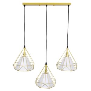 GloboStar® EIFFEL 61571 Vintage Κρεμαστό Φωτιστικό Οροφής Τρίφωτο 3 x E27 Χρυσό Μεταλλικό Πλέγμα με Λευκό Ύφασμα Μ68 x Π25 x Υ130cm