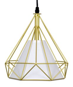 GloboStar® EIFFEL 61571 Vintage Κρεμαστό Φωτιστικό Οροφής Τρίφωτο 3 x E27 Χρυσό Μεταλλικό Πλέγμα με Λευκό Ύφασμα Μ68 x Π25 x Υ130cm