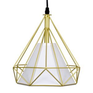 GloboStar® EIFFEL 61571 Vintage Κρεμαστό Φωτιστικό Οροφής Τρίφωτο 3 x E27 Χρυσό Μεταλλικό Πλέγμα με Λευκό Ύφασμα Μ68 x Π25 x Υ130cm