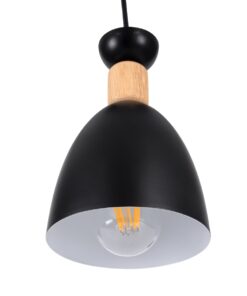 GloboStar® AVA 61572 Μοντέρνο Κρεμαστό Φωτιστικό Οροφής Τρίφωτο 3 x E27 Μαύρο Μεταλλικό Καμπάνα με Ξύλινη Λεπτομέρεια Φ35 x Υ130cm