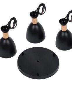 GloboStar® AVA 61572 Μοντέρνο Κρεμαστό Φωτιστικό Οροφής Τρίφωτο 3 x E27 Μαύρο Μεταλλικό Καμπάνα με Ξύλινη Λεπτομέρεια Φ35 x Υ130cm