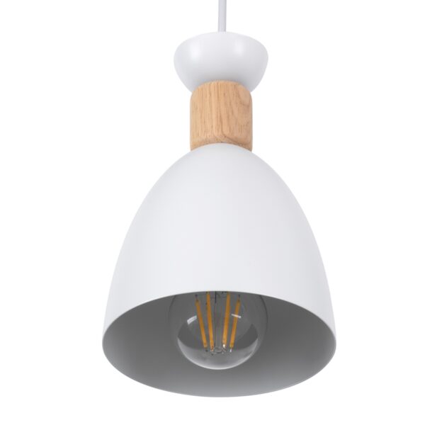 GloboStar® AVA 61573 Μοντέρνο Κρεμαστό Φωτιστικό Οροφής Τρίφωτο 3 x E27 Λευκό Μεταλλικό Καμπάνα με Ξύλινη Λεπτομέρεια Φ35 x Υ130cm