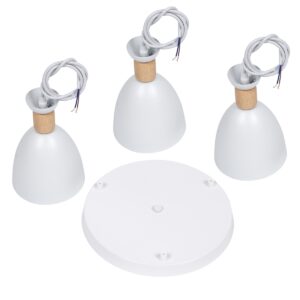 GloboStar® AVA 61573 Μοντέρνο Κρεμαστό Φωτιστικό Οροφής Τρίφωτο 3 x E27 Λευκό Μεταλλικό Καμπάνα με Ξύλινη Λεπτομέρεια Φ35 x Υ130cm
