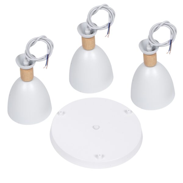 GloboStar® AVA 61573 Μοντέρνο Κρεμαστό Φωτιστικό Οροφής Τρίφωτο 3 x E27 Λευκό Μεταλλικό Καμπάνα με Ξύλινη Λεπτομέρεια Φ35 x Υ130cm