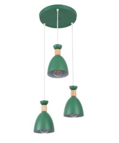 GloboStar® AVA 61575 Μοντέρνο Κρεμαστό Φωτιστικό Οροφής Τρίφωτο 3 x E27 Πράσινο Κυπαρισσί Μεταλλικό Καμπάνα με Ξύλινη Λεπτομέρεια Φ35 x Υ130cm