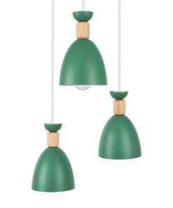 GloboStar® AVA 61575 Μοντέρνο Κρεμαστό Φωτιστικό Οροφής Τρίφωτο 3 x E27 Πράσινο Κυπαρισσί Μεταλλικό Καμπάνα με Ξύλινη Λεπτομέρεια Φ35 x Υ130cm