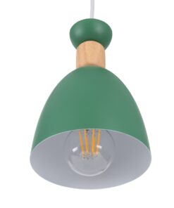 GloboStar® AVA 61575 Μοντέρνο Κρεμαστό Φωτιστικό Οροφής Τρίφωτο 3 x E27 Πράσινο Κυπαρισσί Μεταλλικό Καμπάνα με Ξύλινη Λεπτομέρεια Φ35 x Υ130cm