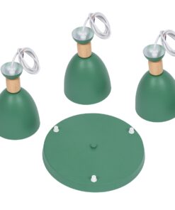 GloboStar® AVA 61575 Μοντέρνο Κρεμαστό Φωτιστικό Οροφής Τρίφωτο 3 x E27 Πράσινο Κυπαρισσί Μεταλλικό Καμπάνα με Ξύλινη Λεπτομέρεια Φ35 x Υ130cm