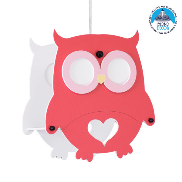 GloboStar® OWL 61576 Μοντέρνο Παιδικό Κρεμαστό Φωτιστικό Οροφής Μονόφωτο 1 x E27 Κόκκινο PVC Φιγούρα Κουκουβάγια Μ29.5 x Π15.5 x Υ30.5cm