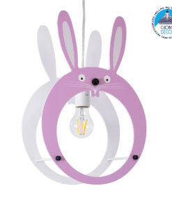 GloboStar® BUNNY 61577 Μοντέρνο Παιδικό Κρεμαστό Φωτιστικό Οροφής Μονόφωτο 1 x E27 Ροζ PVC Φιγούρα Λαγουδάκι Μ27.2 x Π15.5 x Υ40cm