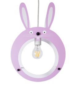 GloboStar® BUNNY 61577 Μοντέρνο Παιδικό Κρεμαστό Φωτιστικό Οροφής Μονόφωτο 1 x E27 Ροζ PVC Φιγούρα Λαγουδάκι Μ27.2 x Π15.5 x Υ40cm