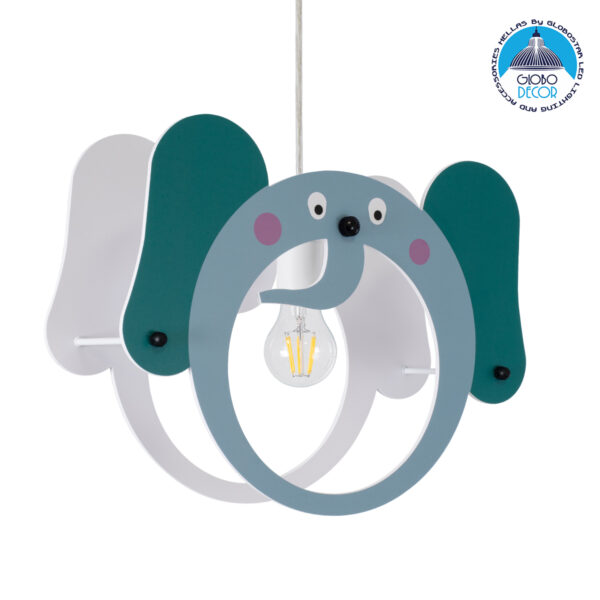 GloboStar® ELEPHANT 61578 Μοντέρνο Παιδικό Κρεμαστό Φωτιστικό Οροφής Μονόφωτο 1 x E27 Πράσινο PVC Φιγούρα Ελέφαντας Μ37.7 x Π15.5 x Υ31.5cm