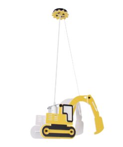 GloboStar® EXCAVATOR 61579 Μοντέρνο Παιδικό Κρεμαστό Φωτιστικό Οροφής Μονόφωτο 1 x E27 Κίτρινο PVC Φιγούρα Εκσκαφέας-Φαγάνα Μ45 x Π15.5 x Υ27cm