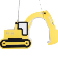 GloboStar® EXCAVATOR 61579 Μοντέρνο Παιδικό Κρεμαστό Φωτιστικό Οροφής Μονόφωτο 1 x E27 Κίτρινο PVC Φιγούρα Εκσκαφέας-Φαγάνα Μ45 x Π15.5 x Υ27cm