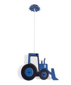 GloboStar® TRACTOR 61580 Μοντέρνο Παιδικό Κρεμαστό Φωτιστικό Οροφής Μονόφωτο 1 x E27 Μπλε PVC Φιγούρα Τρακτέρ-Φαγάνα Μ40 x Π15.5 x Υ26.5cm