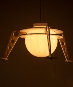 GloboStar® UFO 61581 Μοντέρνο Παιδικό Κρεμαστό Φωτιστικό Οροφής Μονόφωτο 1 x E27 Κίτρινο & Μπλε PVC Φιγούρα Διαστημόπλοιο-Ούφο Φ58 x Υ24cm