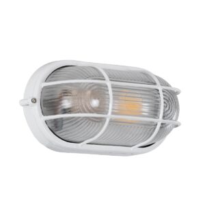 GloboStar® BOATLIGHT 61582 Vintage Industrial Φωτιστικό Τοίχου – Απλίκα – Καραβοχελώνα Εξωτερικού Χώρου Μονόφωτο 1 x E27 AC220-240V Αδιάβροχο IP65 – Σώμα Αλουμινίου & Tempered Glass – Μ21 x Π10.4 x Υ9cm – Λευκό – Οβάλ – 5 Years Warranty