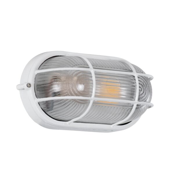 GloboStar® BOATLIGHT 61582 Vintage Industrial Φωτιστικό Τοίχου – Απλίκα – Καραβοχελώνα Εξωτερικού Χώρου Μονόφωτο 1 x E27 AC220-240V Αδιάβροχο IP65 – Σώμα Αλουμινίου & Tempered Glass – Μ21 x Π10.4 x Υ9cm – Λευκό – Οβάλ – 5 Years Warranty