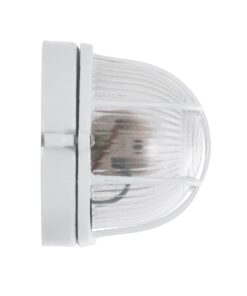 GloboStar® BOATLIGHT 61582 Vintage Industrial Φωτιστικό Τοίχου – Απλίκα – Καραβοχελώνα Εξωτερικού Χώρου Μονόφωτο 1 x E27 AC220-240V Αδιάβροχο IP65 – Σώμα Αλουμινίου & Tempered Glass – Μ21 x Π10.4 x Υ9cm – Λευκό – Οβάλ – 5 Years Warranty