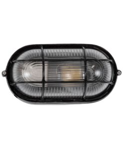 GloboStar® BOATLIGHT 61583 Vintage Industrial Φωτιστικό Τοίχου – Απλίκα – Καραβοχελώνα Εξωτερικού Χώρου Μονόφωτο 1 x E27 AC220-240V Αδιάβροχο IP65 – Σώμα Αλουμινίου & Tempered Glass – Μ21 x Π10.4 x Υ9cm – Μαύρο – Οβάλ – 5 Years Warranty