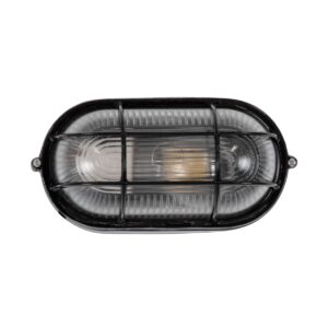 GloboStar® BOATLIGHT 61583 Vintage Industrial Φωτιστικό Τοίχου – Απλίκα – Καραβοχελώνα Εξωτερικού Χώρου Μονόφωτο 1 x E27 AC220-240V Αδιάβροχο IP65 – Σώμα Αλουμινίου & Tempered Glass – Μ21 x Π10.4 x Υ9cm – Μαύρο – Οβάλ – 5 Years Warranty