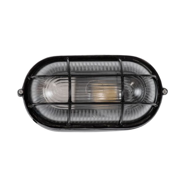 GloboStar® BOATLIGHT 61583 Vintage Industrial Φωτιστικό Τοίχου – Απλίκα – Καραβοχελώνα Εξωτερικού Χώρου Μονόφωτο 1 x E27 AC220-240V Αδιάβροχο IP65 – Σώμα Αλουμινίου & Tempered Glass – Μ21 x Π10.4 x Υ9cm – Μαύρο – Οβάλ – 5 Years Warranty