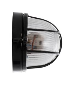 GloboStar® BOATLIGHT 61583 Vintage Industrial Φωτιστικό Τοίχου – Απλίκα – Καραβοχελώνα Εξωτερικού Χώρου Μονόφωτο 1 x E27 AC220-240V Αδιάβροχο IP65 – Σώμα Αλουμινίου & Tempered Glass – Μ21 x Π10.4 x Υ9cm – Μαύρο – Οβάλ – 5 Years Warranty