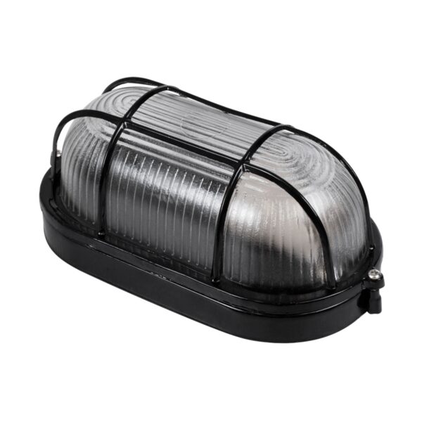 GloboStar® BOATLIGHT 61583 Vintage Industrial Φωτιστικό Τοίχου – Απλίκα – Καραβοχελώνα Εξωτερικού Χώρου Μονόφωτο 1 x E27 AC220-240V Αδιάβροχο IP65 – Σώμα Αλουμινίου & Tempered Glass – Μ21 x Π10.4 x Υ9cm – Μαύρο – Οβάλ – 5 Years Warranty
