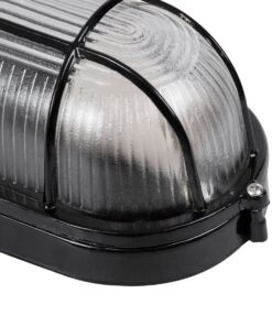 GloboStar® BOATLIGHT 61583 Vintage Industrial Φωτιστικό Τοίχου – Απλίκα – Καραβοχελώνα Εξωτερικού Χώρου Μονόφωτο 1 x E27 AC220-240V Αδιάβροχο IP65 – Σώμα Αλουμινίου & Tempered Glass – Μ21 x Π10.4 x Υ9cm – Μαύρο – Οβάλ – 5 Years Warranty