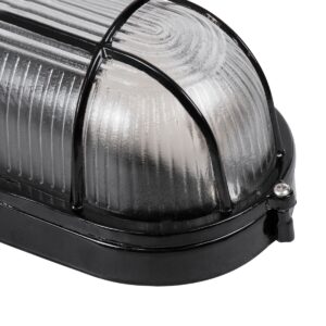 GloboStar® BOATLIGHT 61583 Vintage Industrial Φωτιστικό Τοίχου – Απλίκα – Καραβοχελώνα Εξωτερικού Χώρου Μονόφωτο 1 x E27 AC220-240V Αδιάβροχο IP65 – Σώμα Αλουμινίου & Tempered Glass – Μ21 x Π10.4 x Υ9cm – Μαύρο – Οβάλ – 5 Years Warranty