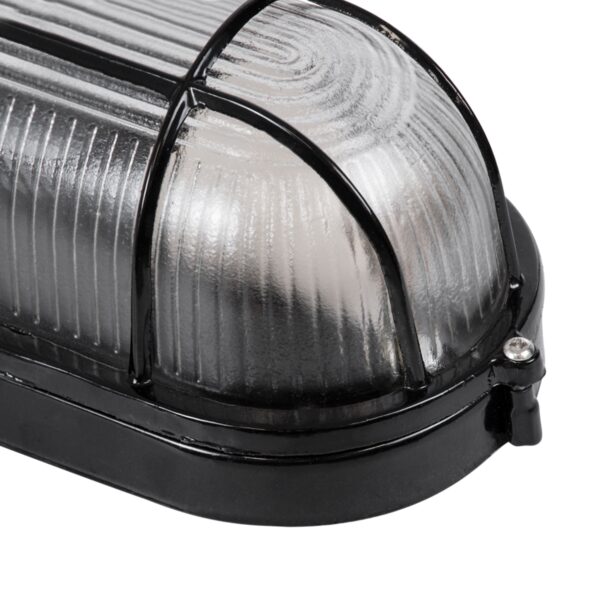 GloboStar® BOATLIGHT 61583 Vintage Industrial Φωτιστικό Τοίχου – Απλίκα – Καραβοχελώνα Εξωτερικού Χώρου Μονόφωτο 1 x E27 AC220-240V Αδιάβροχο IP65 – Σώμα Αλουμινίου & Tempered Glass – Μ21 x Π10.4 x Υ9cm – Μαύρο – Οβάλ – 5 Years Warranty