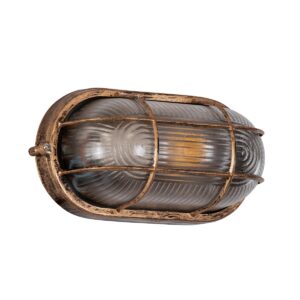 GloboStar® BOATLIGHT 61584 Vintage Industrial Φωτιστικό Τοίχου – Απλίκα – Καραβοχελώνα Εξωτερικού Χώρου Μονόφωτο 1 x E27 AC220-240V Αδιάβροχο IP65 – Σώμα Αλουμινίου & Tempered Glass – Μ21 x Π10.4 x Υ9cm – Αντικέ Μπρονζέ – Οβάλ – 5 Years Warranty
