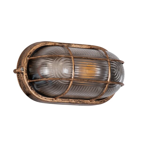 GloboStar® BOATLIGHT 61584 Vintage Industrial Φωτιστικό Τοίχου – Απλίκα – Καραβοχελώνα Εξωτερικού Χώρου Μονόφωτο 1 x E27 AC220-240V Αδιάβροχο IP65 – Σώμα Αλουμινίου & Tempered Glass – Μ21 x Π10.4 x Υ9cm – Αντικέ Μπρονζέ – Οβάλ – 5 Years Warranty