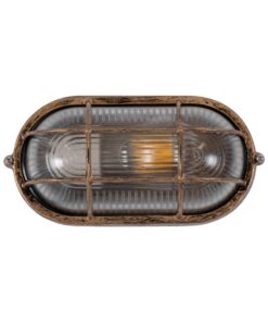 GloboStar® BOATLIGHT 61584 Vintage Industrial Φωτιστικό Τοίχου – Απλίκα – Καραβοχελώνα Εξωτερικού Χώρου Μονόφωτο 1 x E27 AC220-240V Αδιάβροχο IP65 – Σώμα Αλουμινίου & Tempered Glass – Μ21 x Π10.4 x Υ9cm – Αντικέ Μπρονζέ – Οβάλ – 5 Years Warranty