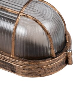 GloboStar® BOATLIGHT 61584 Vintage Industrial Φωτιστικό Τοίχου – Απλίκα – Καραβοχελώνα Εξωτερικού Χώρου Μονόφωτο 1 x E27 AC220-240V Αδιάβροχο IP65 – Σώμα Αλουμινίου & Tempered Glass – Μ21 x Π10.4 x Υ9cm – Αντικέ Μπρονζέ – Οβάλ – 5 Years Warranty