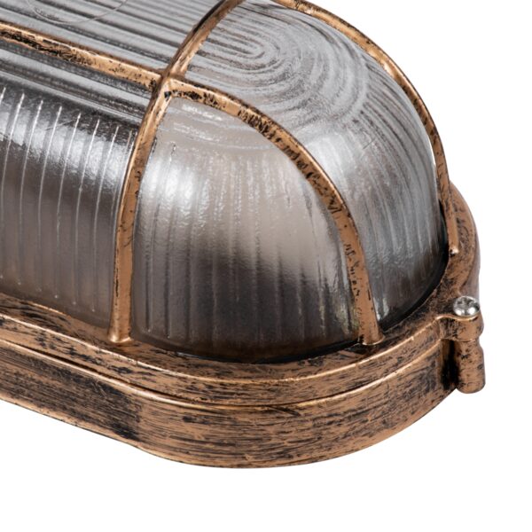 GloboStar® BOATLIGHT 61584 Vintage Industrial Φωτιστικό Τοίχου – Απλίκα – Καραβοχελώνα Εξωτερικού Χώρου Μονόφωτο 1 x E27 AC220-240V Αδιάβροχο IP65 – Σώμα Αλουμινίου & Tempered Glass – Μ21 x Π10.4 x Υ9cm – Αντικέ Μπρονζέ – Οβάλ – 5 Years Warranty