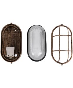 GloboStar® BOATLIGHT 61584 Vintage Industrial Φωτιστικό Τοίχου – Απλίκα – Καραβοχελώνα Εξωτερικού Χώρου Μονόφωτο 1 x E27 AC220-240V Αδιάβροχο IP65 – Σώμα Αλουμινίου & Tempered Glass – Μ21 x Π10.4 x Υ9cm – Αντικέ Μπρονζέ – Οβάλ – 5 Years Warranty