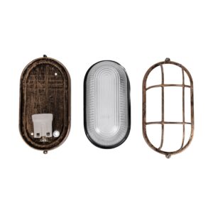 GloboStar® BOATLIGHT 61584 Vintage Industrial Φωτιστικό Τοίχου – Απλίκα – Καραβοχελώνα Εξωτερικού Χώρου Μονόφωτο 1 x E27 AC220-240V Αδιάβροχο IP65 – Σώμα Αλουμινίου & Tempered Glass – Μ21 x Π10.4 x Υ9cm – Αντικέ Μπρονζέ – Οβάλ – 5 Years Warranty