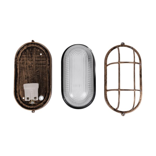 GloboStar® BOATLIGHT 61584 Vintage Industrial Φωτιστικό Τοίχου – Απλίκα – Καραβοχελώνα Εξωτερικού Χώρου Μονόφωτο 1 x E27 AC220-240V Αδιάβροχο IP65 – Σώμα Αλουμινίου & Tempered Glass – Μ21 x Π10.4 x Υ9cm – Αντικέ Μπρονζέ – Οβάλ – 5 Years Warranty