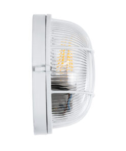 GloboStar® BOATLIGHT 61585 Vintage Industrial Φωτιστικό Τοίχου – Απλίκα – Καραβοχελώνα Εξωτερικού Χώρου Μονόφωτο 1 x E27 AC220-240V Αδιάβροχο IP65 – Σώμα Αλουμινίου & Tempered Glass – Φ17.5 x Υ9cm – Λευκό – Στρόγγυλο – 5 Years Warranty